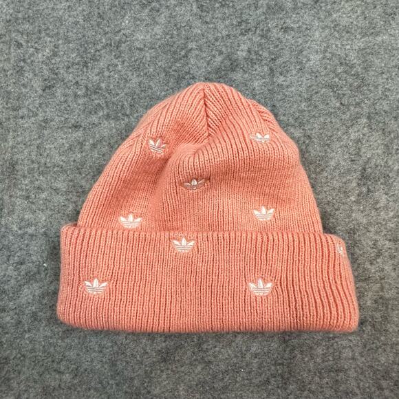 Adidas Beanie Hat Peach Pink Trellis All Over Print Logo Women's One Size Winter - Picture 2 of 7